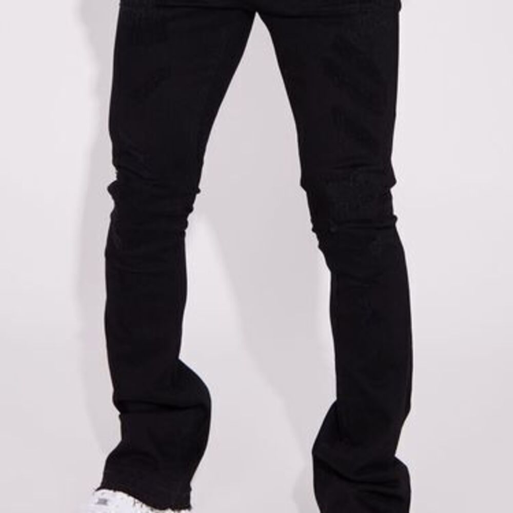 Do You Mind Stacked Skinny Flare Jeans - Black - 34